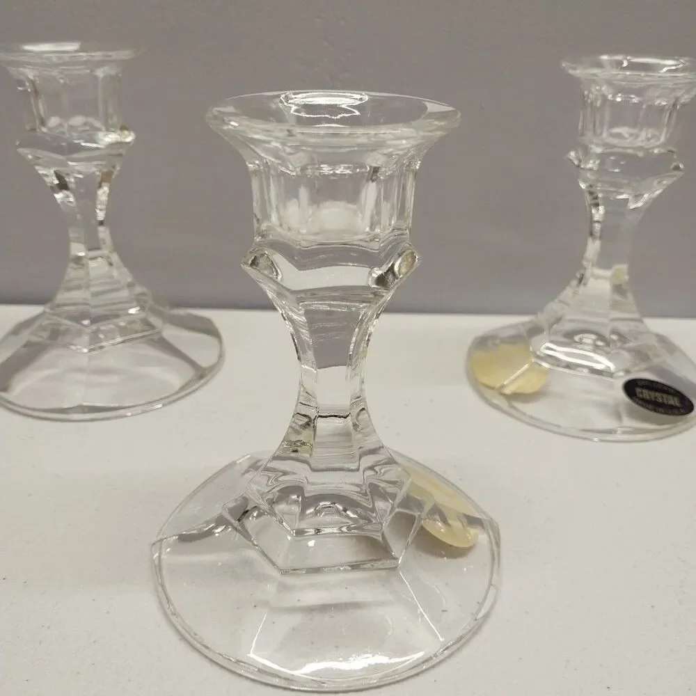 Vintage Crystal Candlestick Holders 24% Lead Crystal Made in USA Set Of 3